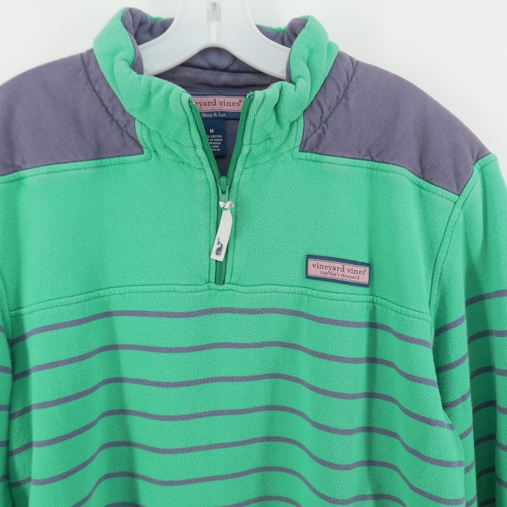 Vineyard Vines Shep Shirt Mens Medium Green Purple Striped 1/4 Zip Pullover